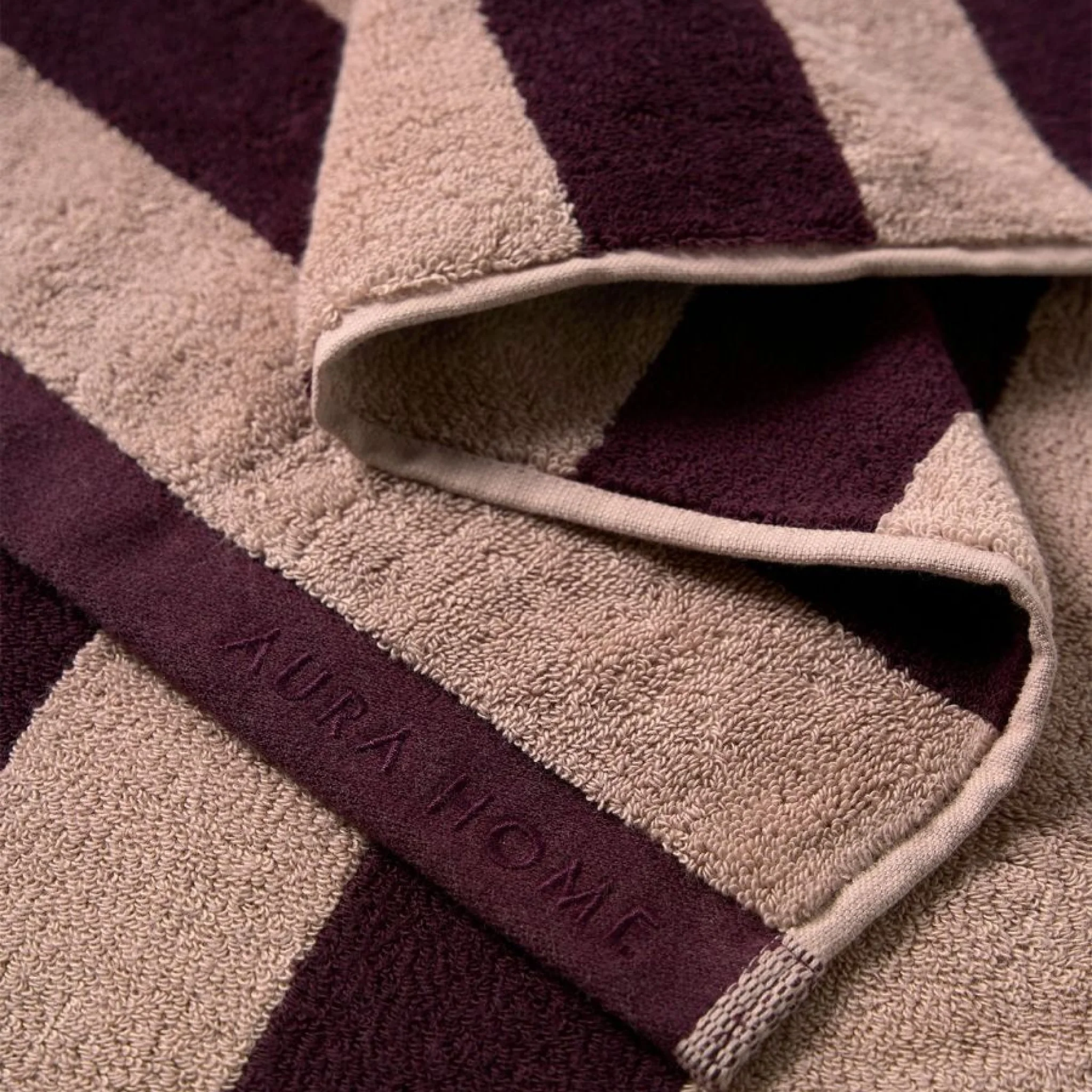 AURA HOME Riviera Stripe Bath Sheet, Mulberry - Image 3
