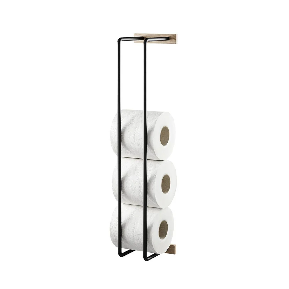 EKTA LIVING Bathroom Hand Towel and Toilet Roll Rack, Nature Oak Oiled/Black - Image 4