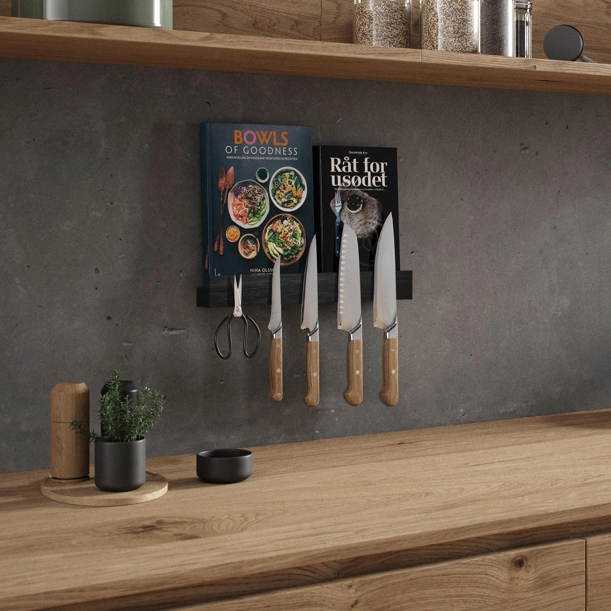 EKTA LIVING Magnetic Shelf/Knife Rack, Black Oak - 2 Sizes - Image 2