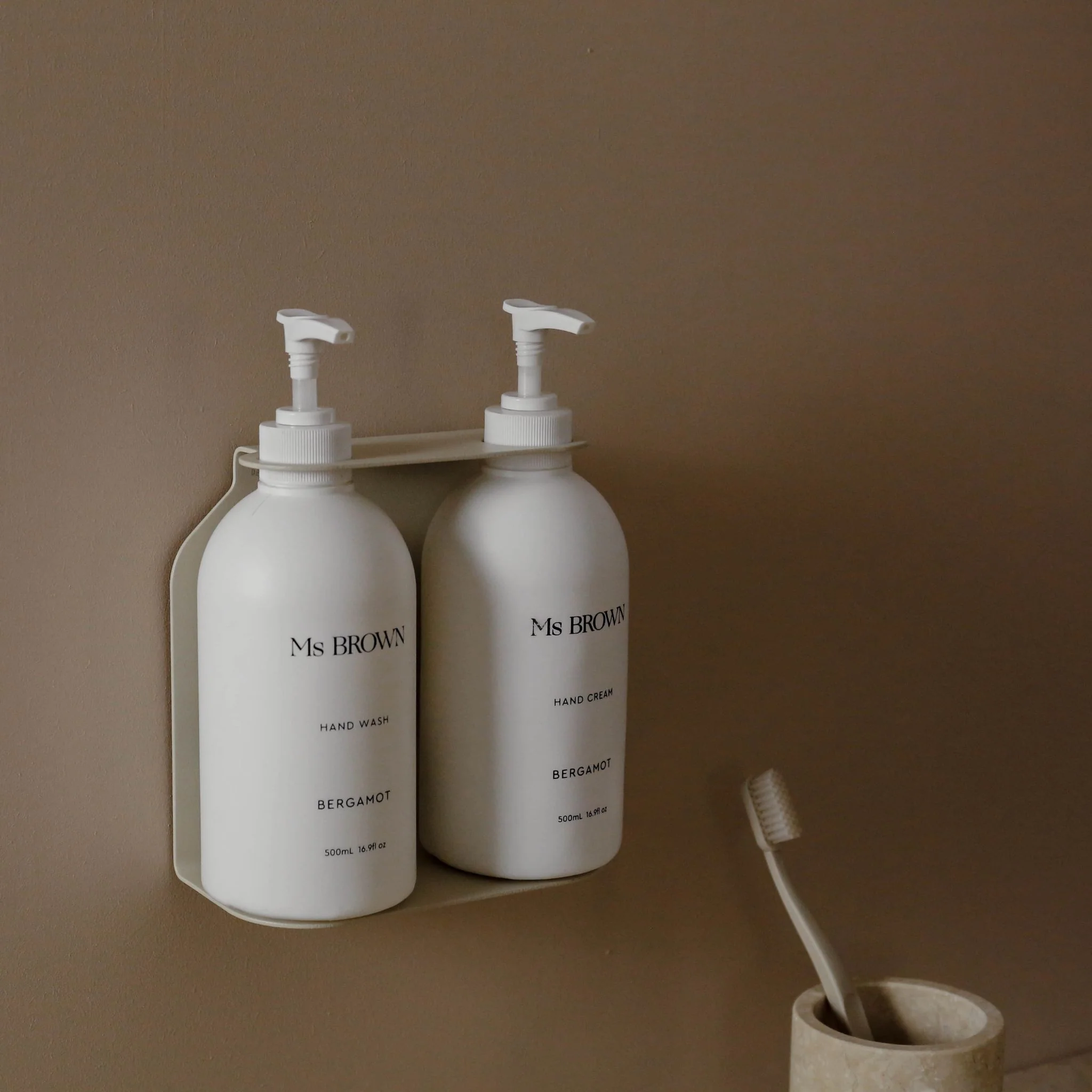 DESIGNSTUFF Dual Soap Dispenser Holder, Sand - Image 3