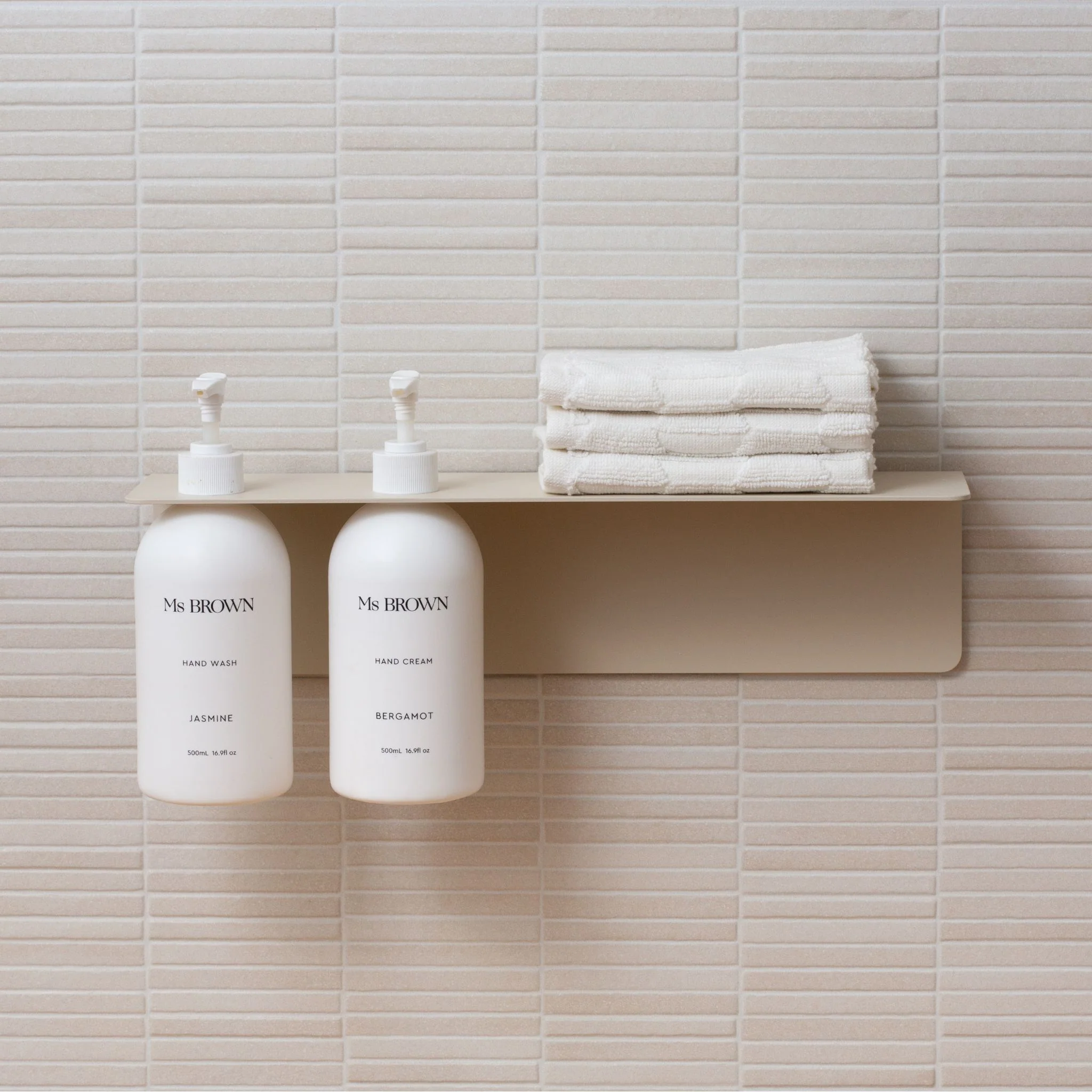 DESIGNSTUFF Shelf w/ Dual Soap Dispenser Holder, L40 cm, Sand - Image 3
