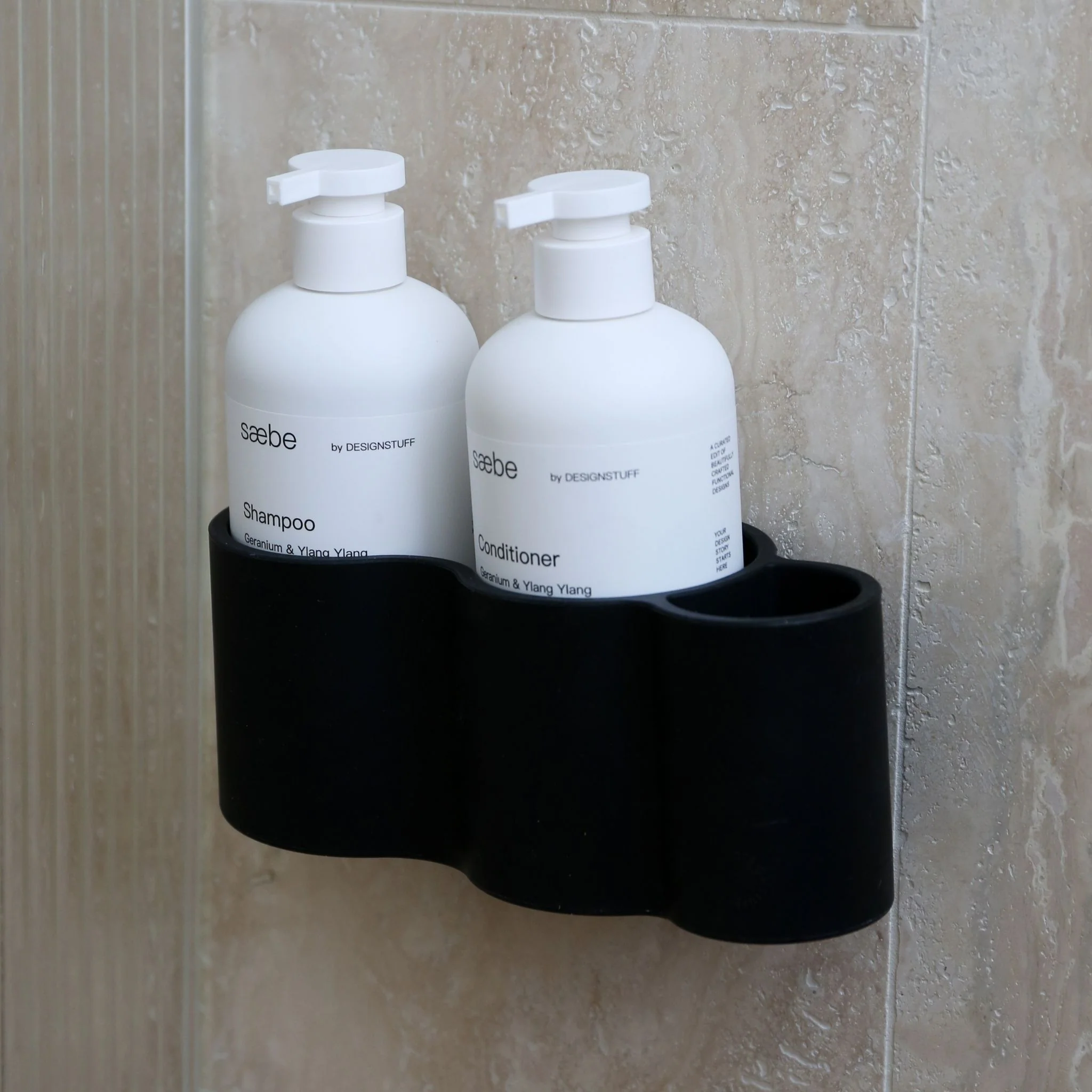 DESIGNSTUFF CURV Shower Caddy, Silicone/Adhesive, Black - Image 4