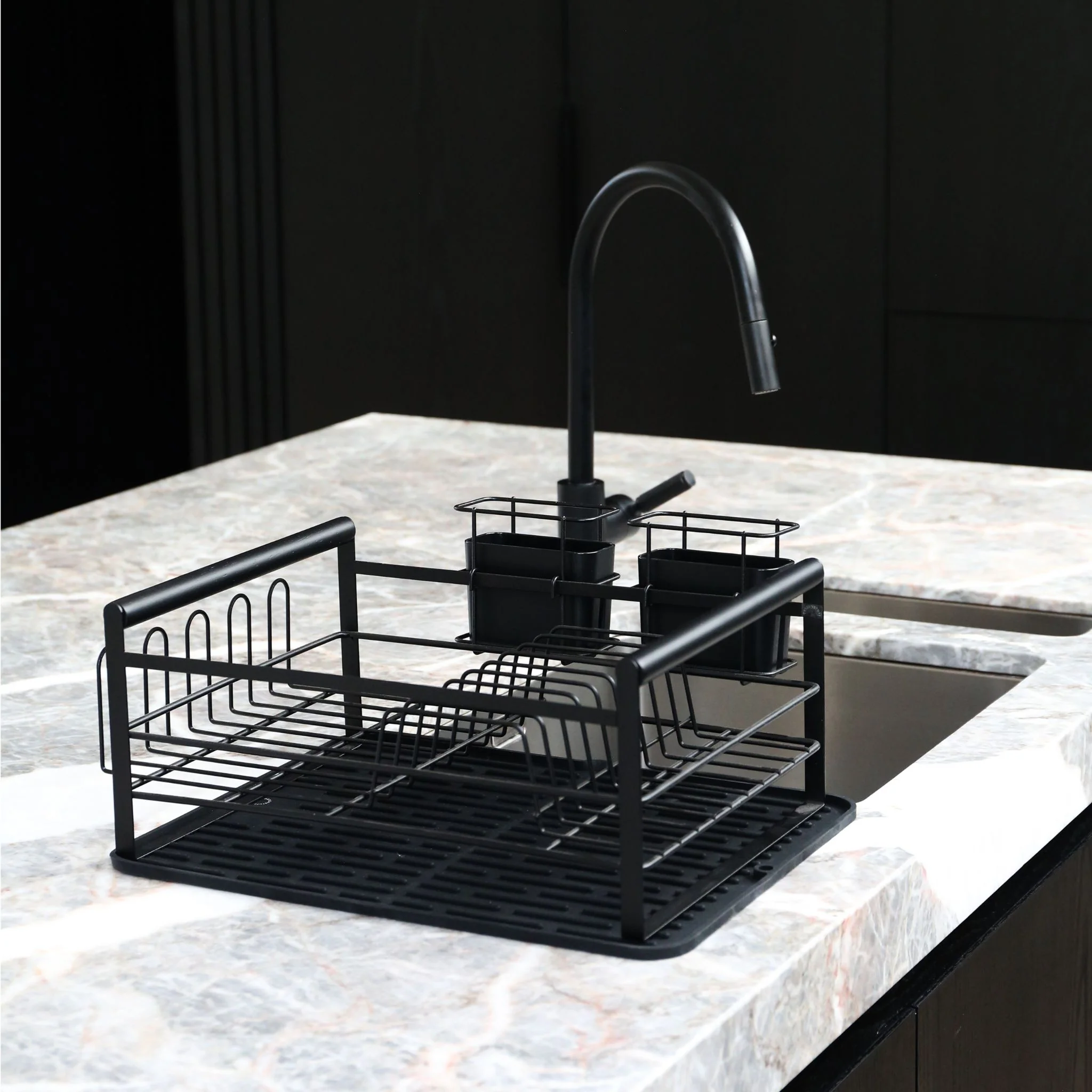DESIGNSTUFF The Frame Dish Rack with Removable Utensil Holders, Black - Image 4