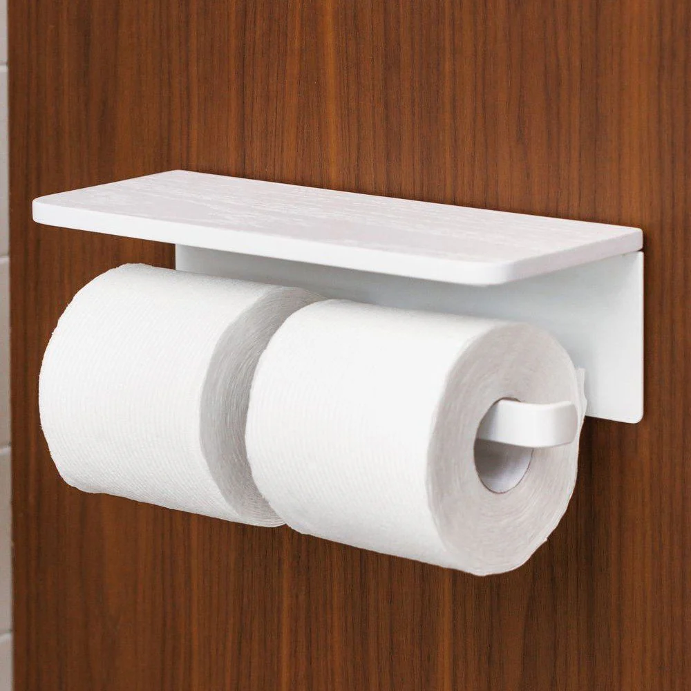 DESIGNSTUFF Toilet Roll Holder w/ Shelf Dual, White - Image 2