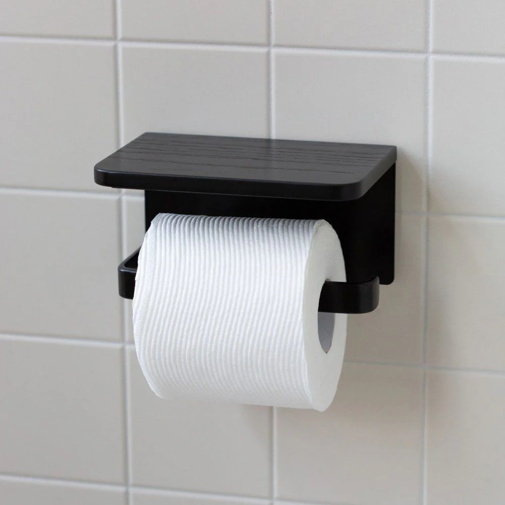 DESIGNSTUFF Toilet Roll Holder w/ Shelf Single, Black - Image 9