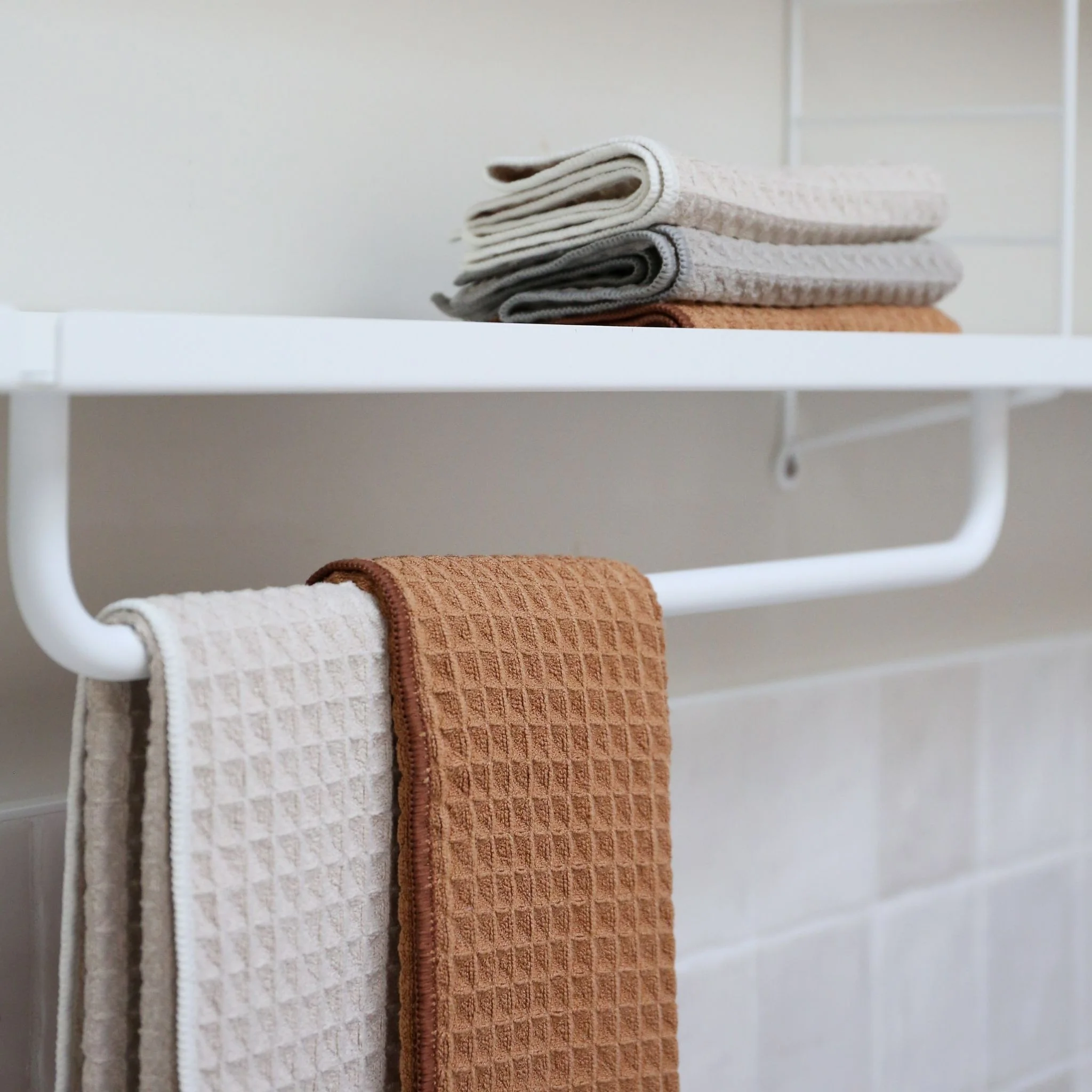 ENKEL STUDIO Wipe Dishcloth, Waffle Microfibre, Sand/Caramel/Light Grey (Set of 3) - Image 5