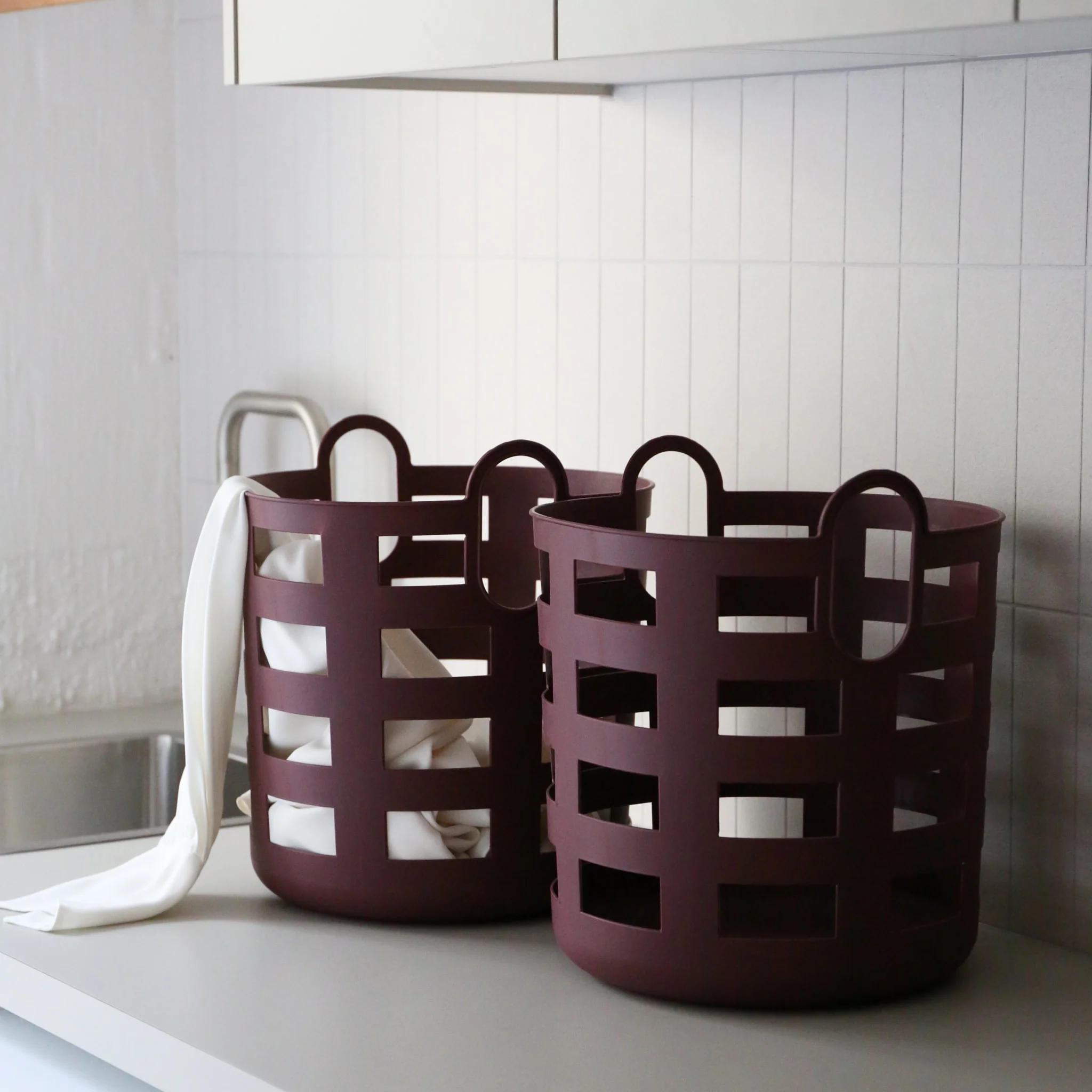 ENKEL STUDIO Storage and Laundry Basket, Large, Burgundy (Set of 2) - Image 4