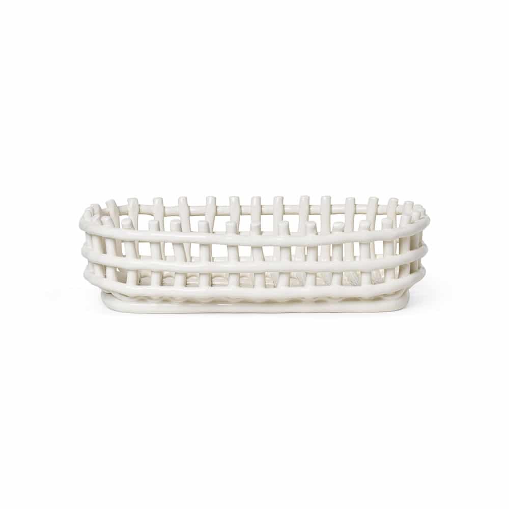FERM LIVING Ceramic Basket Oval, Off-white