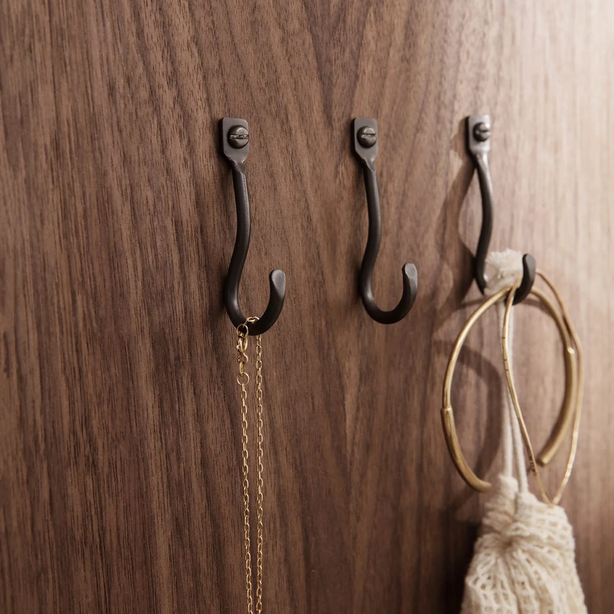 FERM LIVING Curvature Hooks, Black Brass (Set of 3) - Image 2