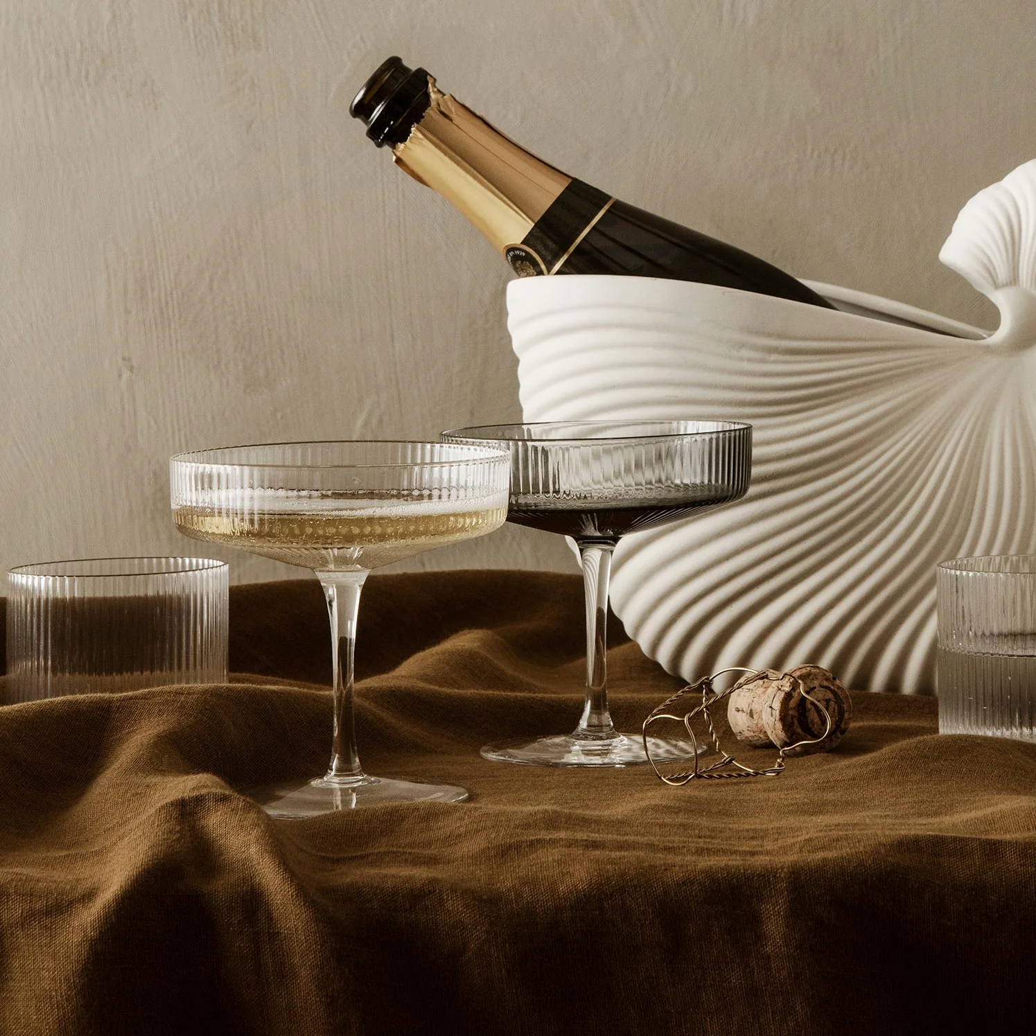 FERM LIVING Ripple Cocktail Glass Champagne Saucers, Clear (Set of 2) - Image 6