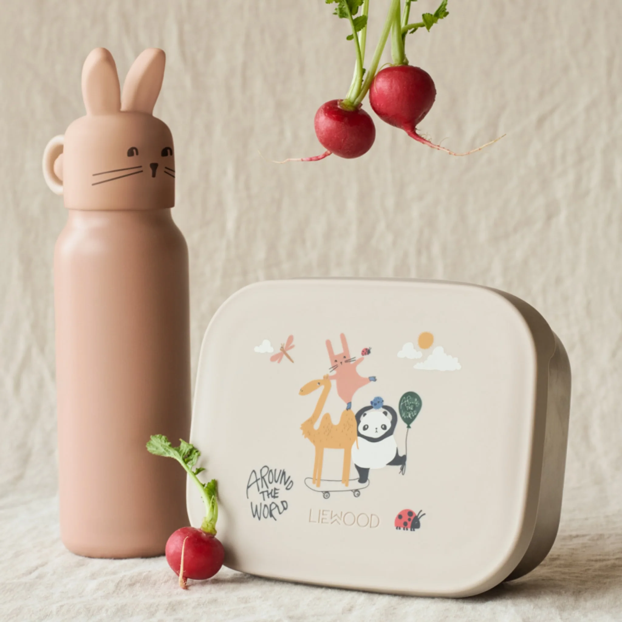 LIEWOOD Falk Water Bottle With Rabbit Lid 350 ml, Pale Tuscany - Image 2