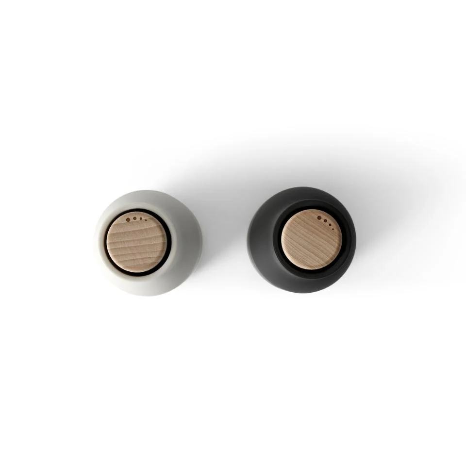 AUDO CPH Salt and Pepper Bottle Ceramic Grinders Set, Ash/Carbon w/ Beech Lid - Image 3