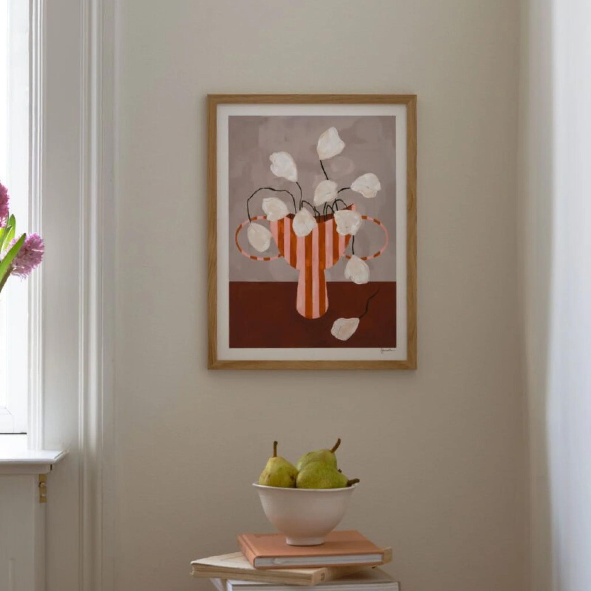 THE POSTER CLUB White Flowers in Striped Vase, Frankie Penwill, 50x70cm - Image 2