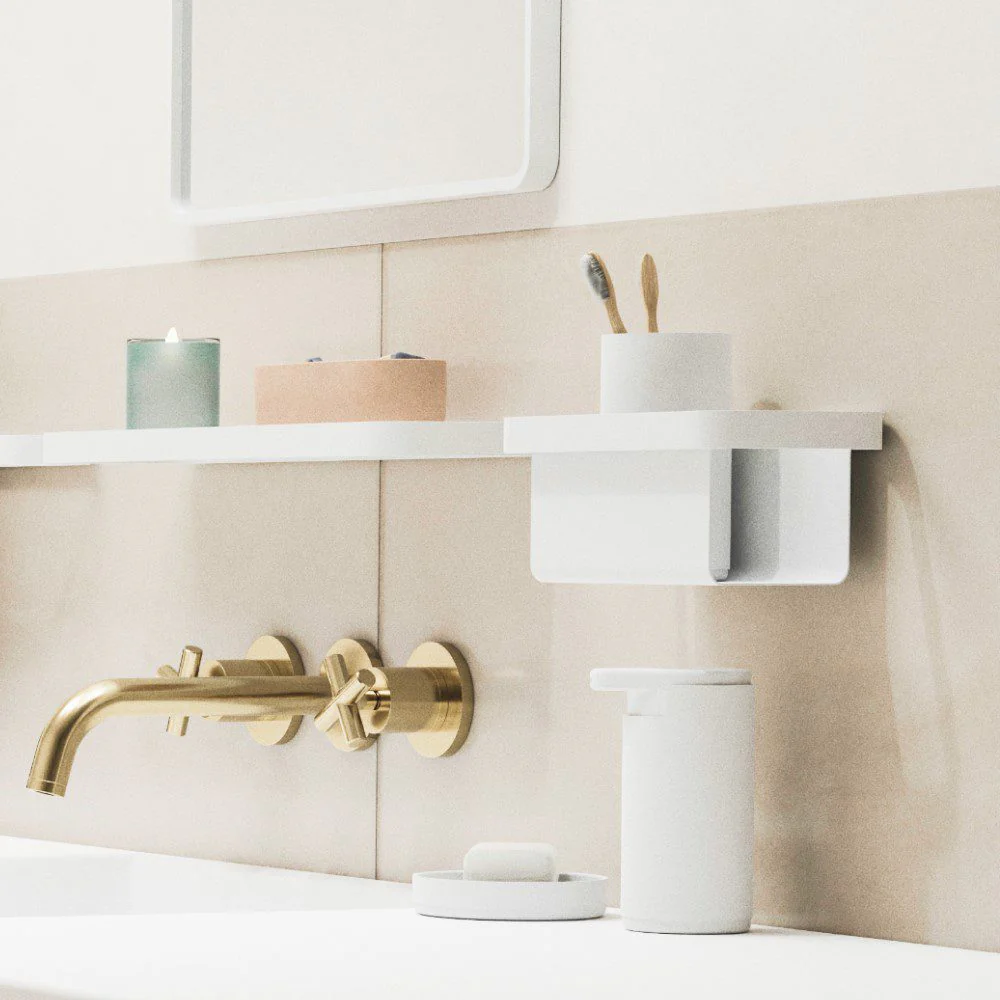 ZONE DENMARK Rim Shower Shelf w/Basket, D22xW11xH9cm, White - Image 2